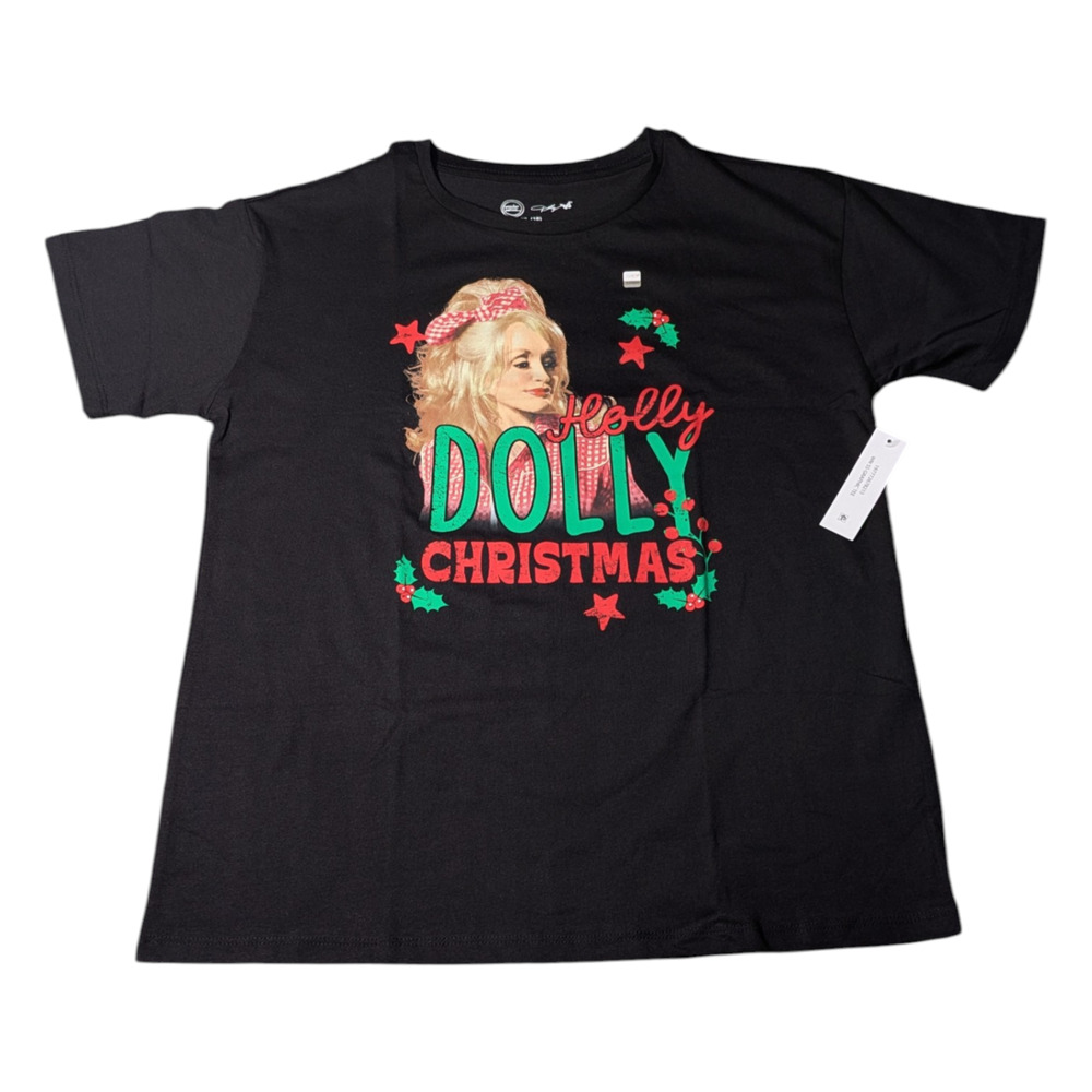 Wonder Nation - Dolly Parton - Christmas- Black T Shirt-Kids - Size XXL 18 - NWT